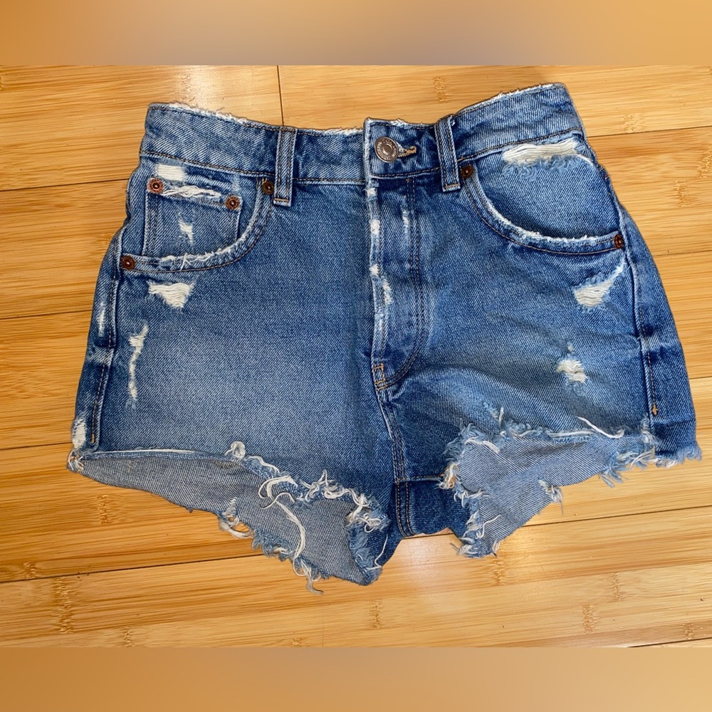 ZARA Button Fly Distressed Denim Cut off Shorts
